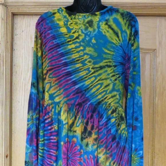 Tie Dye Mini dress or Blouse long bell sleeves - Picture 11 of 16